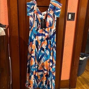 Loralette Blue and Orange Abstract Maxi Dress